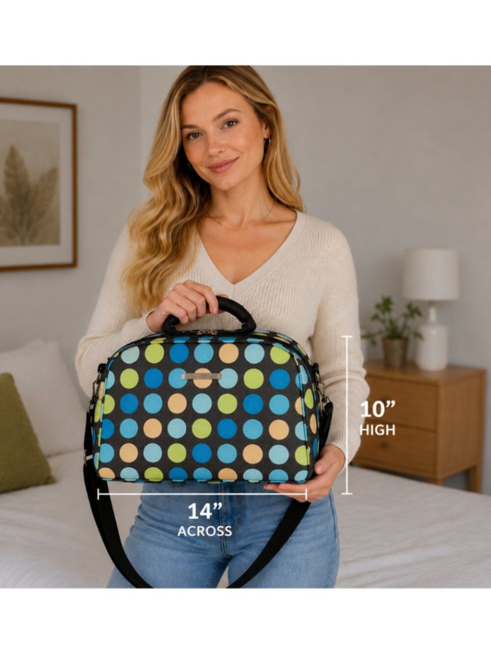 Luca Vergani Polka Dot Travel Cosmetic Bag Crossbody Carry Case